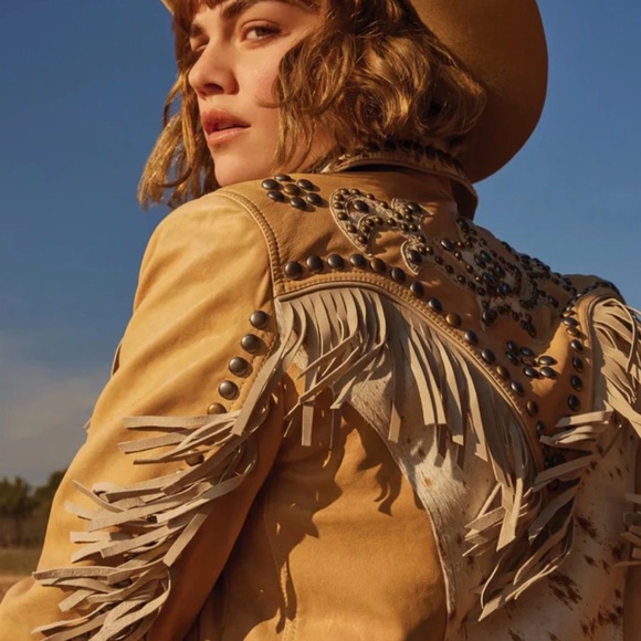 Double D Ranch Cowpoke U Leather Jacket With Fringe - Picture 2 of 12